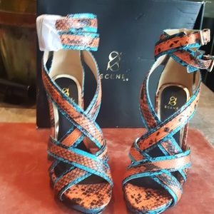 Scene, Blue Multi-colored Sandals,  Size 7.5.
